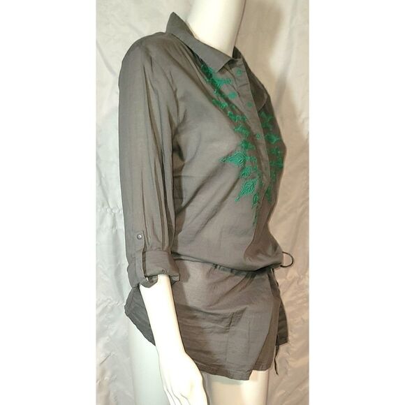 Prana Embroidered Drop Waist Drawstring 100% Cotton Roll Sleeve Tunic - Size M - Picture 3 of 13